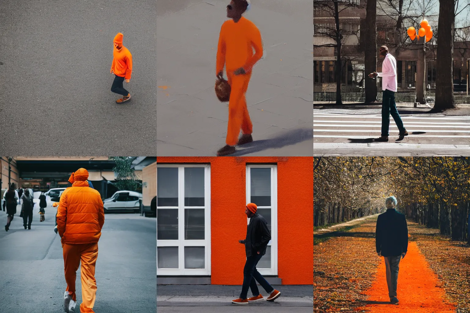 Prompt: an orange, man walking