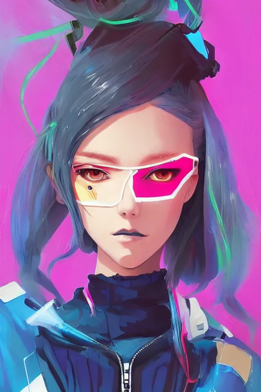 Image similar to poster woman with futuristic streetwear and hairstyle, colourful, model face, cute face, pretty face, 3/4 portrait, Galaxy eyes, beautiful, elegant, Anime by Kuvshinov Ilya, Cushart Krentz and Gilleard James, 4k, HDR, Trending on artstation, Behance, Pinterest, award winning