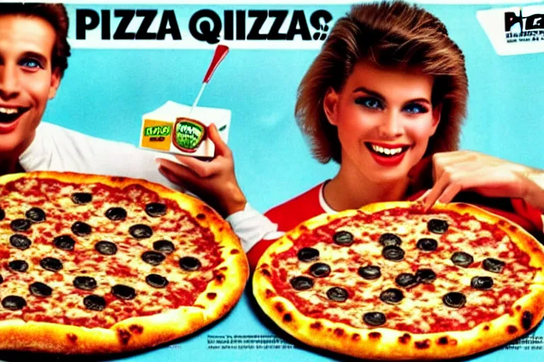 Image similar to 80s, pizza, advertisement, high quality