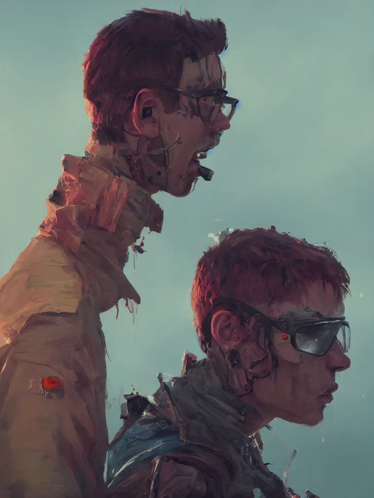 Image similar to a portrait of a punker in a painting from stalenhag, 4 k, 8 k, hdr, artstation, concept art