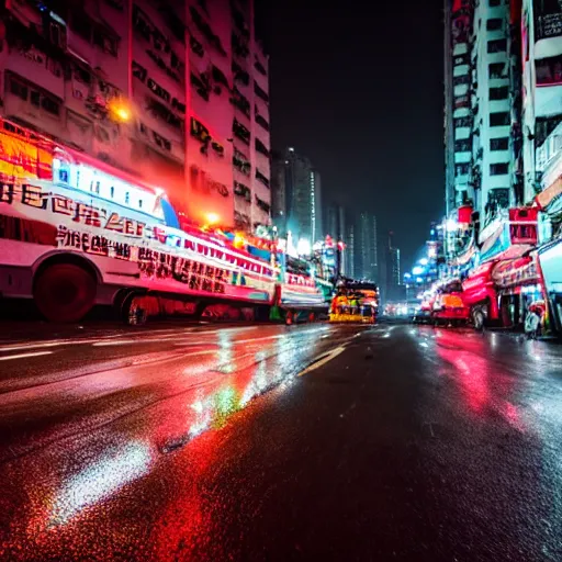 Prompt: dirty, dark, streets of hong kong, huge fires, red sky