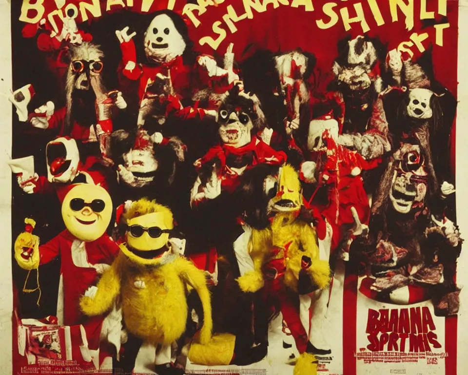 Image similar to a horror movie poster featuring The Banana Splits