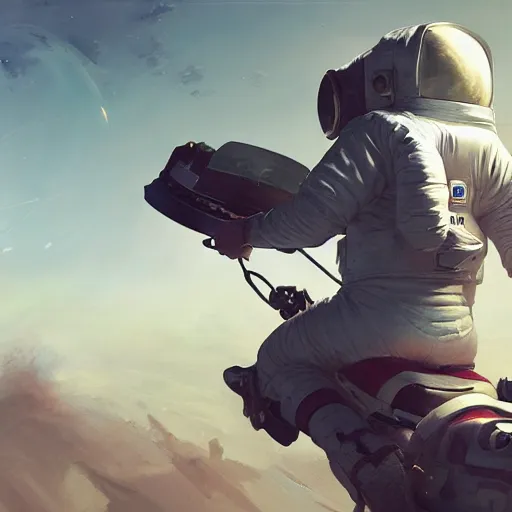 Image similar to an astronaut boy riding on a horse, style game square enix life, trending on artstation, painted by greg rutkowski, render naughty dog, octane render, detailed