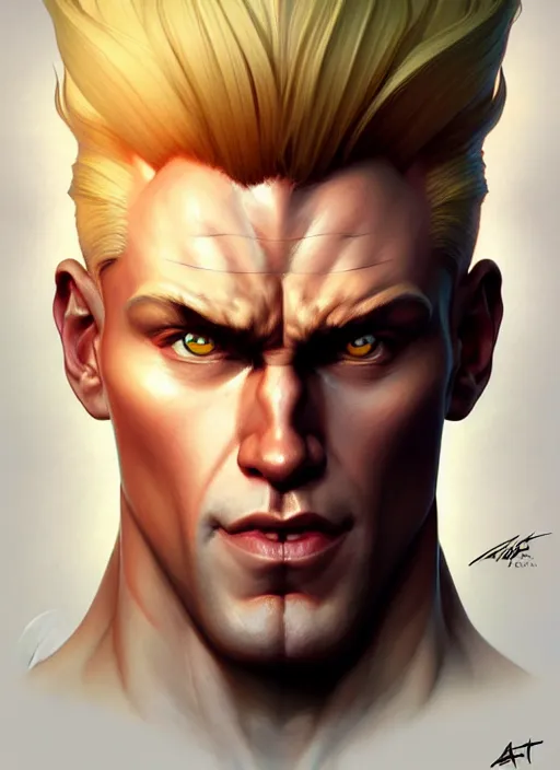 Image similar to asymmetry!! portrait of guile, street fighter iv, global illumination!! intricate, elegant, highly detailed, digital painting, artstation, concept art, smooth, sharp focus, illustration, art by artgerm and greg rutkowski and alphonse mucha