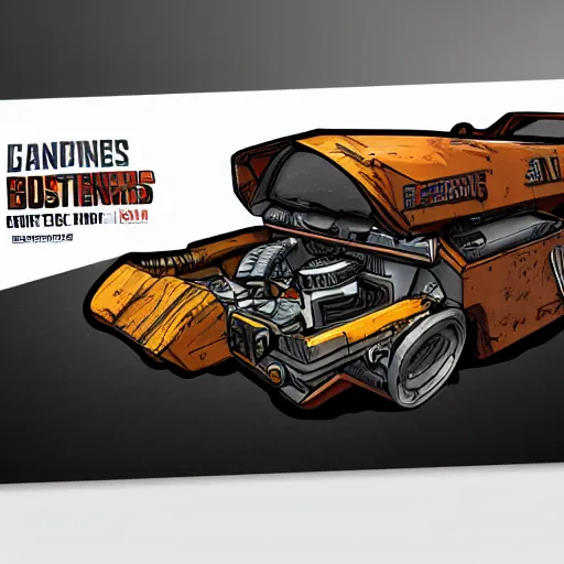 Image similar to car engine, car parts concept, card, comic page, realistic borderlands, ui card, Octane render