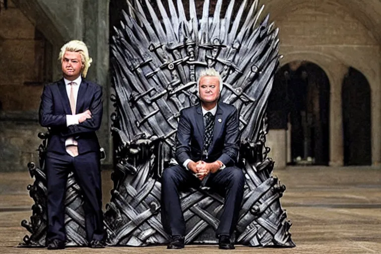 Image similar to geert wilders sitting on the iron throne