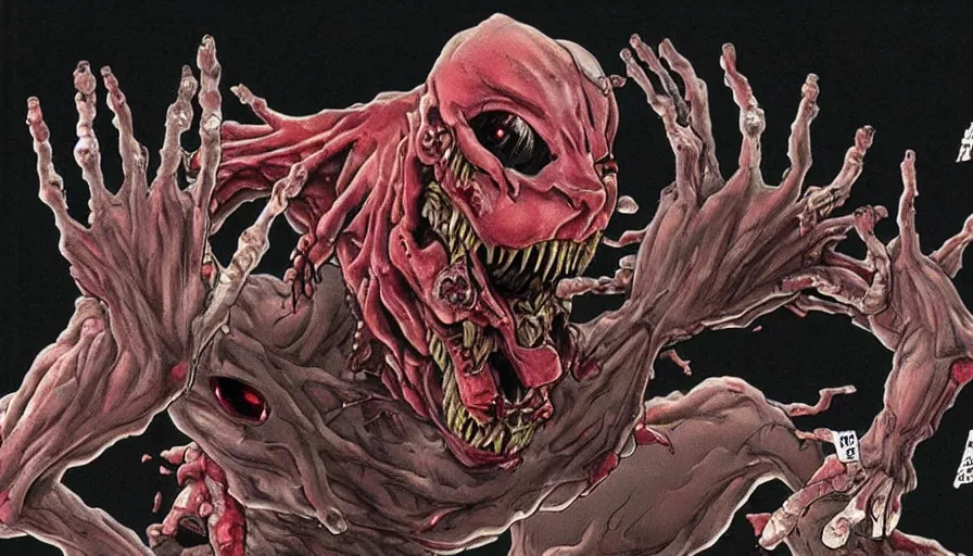 Prompt: a extremely gross disgusting and scary vile monster from neon genesis evangelion The Thing, Spawn, Horror necromorph japanese yokai kappa by Cronenberg and greg nicotero special effects