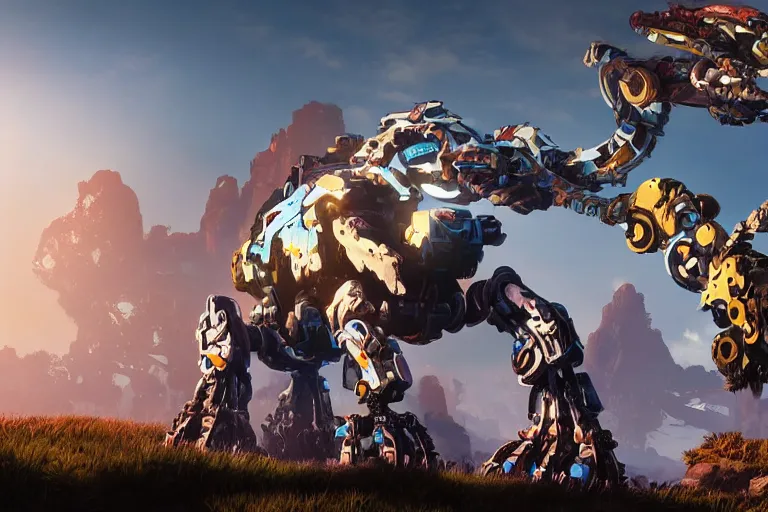 Image similar to clamberjaw machine mecha animal beast robot of horizon forbidden west horizon zero dawn bioluminiscence global illumination ray tracing hdr fanart arstation by sung choi and eric pfeiffer and gabriel garza and casper konefal