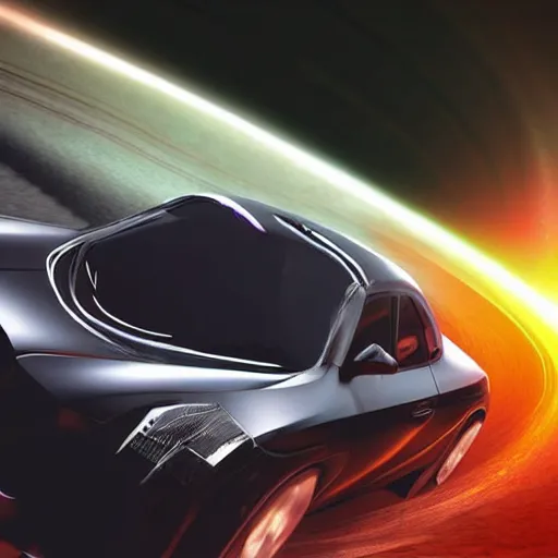 Image similar to car go through a black hole, photorealistic, realistic, dramatic, cinematic, photography