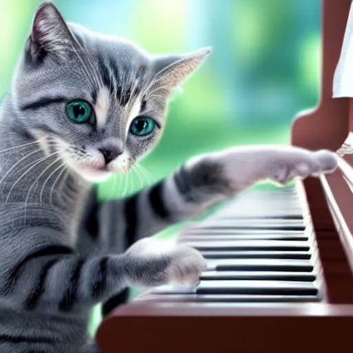 Prompt: cute cartoon cat playing the piano, highly detailed, award winning, 8 k photorealistic