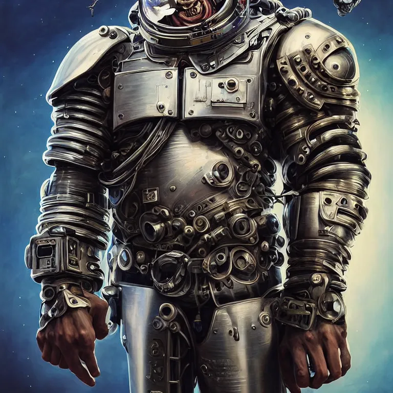 Image similar to a portrait of a muscular anthropomorphic cyberpunk baboon in spacesuit armor with ensignia on chest plate by sandra chevrier, by jon foster, detailed render, pistol in holster, extremely hyperdetailed, tape deck, epic composition, cybernetics, 4 k realistic, cryengine, realistic shaded lighting, sharp focus, masterpiece, by enki bilal