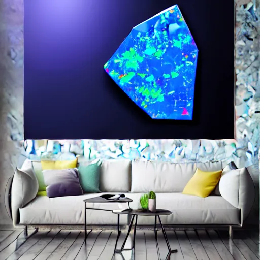 Image similar to a gemstone mineral in a dark studio room with Opal gemstone, professional digital matte painting.