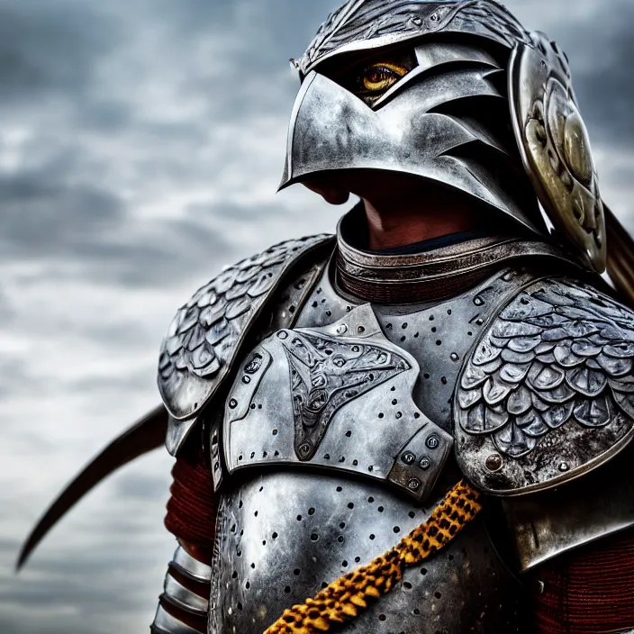 Image similar to full length photo of a warrior with falcon armour, highly detailed, 4 k, hdr, smooth, sharp focus, high resolution, award - winning photo