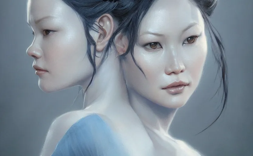 Prompt: lucy liu young, soft grey and blue natural light, intricate, digital painting, artstation, concept art, smooth, sharp focus, illustration, art by greg rutkowski and luis rollo and uang guangjian and gil elvgren, symmetry!