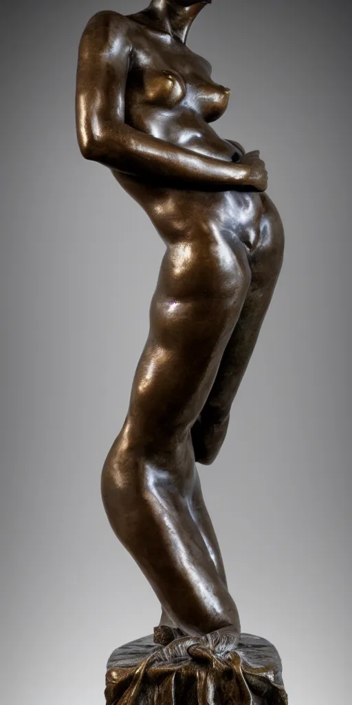 Prompt: detailed photo of an old bronze patina statue of most beautiful woman, full body portrait, various seducing pose, aphrodite, venus, photorealism, some light reflexions, intricate detail, museum diffuse lighting