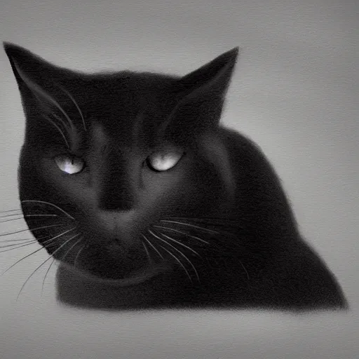 Prompt: black cloudy shadow in a cat shape, blurry, digital painting, misty, dull, ominous, shade