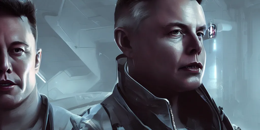 Image similar to crazy hyper futuristic evil cyborg elon musk portrait, octane render, volumetric lighting, award - winning, perfection, ambitious, featured on artstation, by greg rutkowski, ambient occlusion, hyper - realism, 4 k hd, qled,