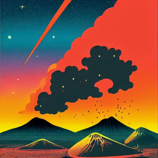 Prompt: colorful ilya kuvshinov, mcbess, rutkowski, illustration of an amazing meteor shower