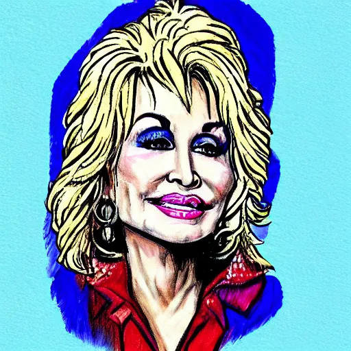 Image similar to dolly parton character sheet, illustration, sketch, portrait, gaudy colors, traditional painting, rough paper