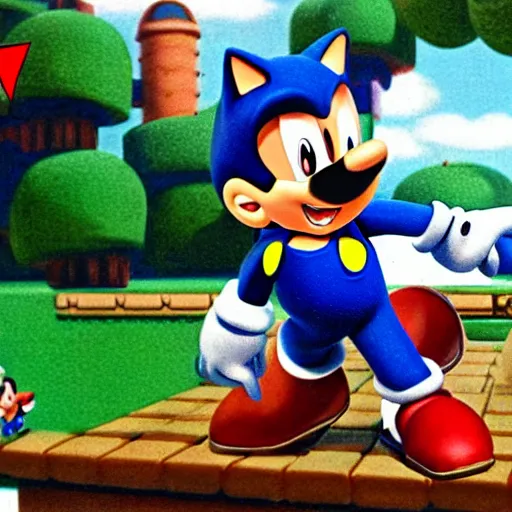 Image similar to 1940s disney film about super mario and sonic the hedgehog