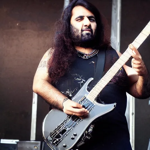 Prompt: Shadi Jamil in a heavy metal band, photograph