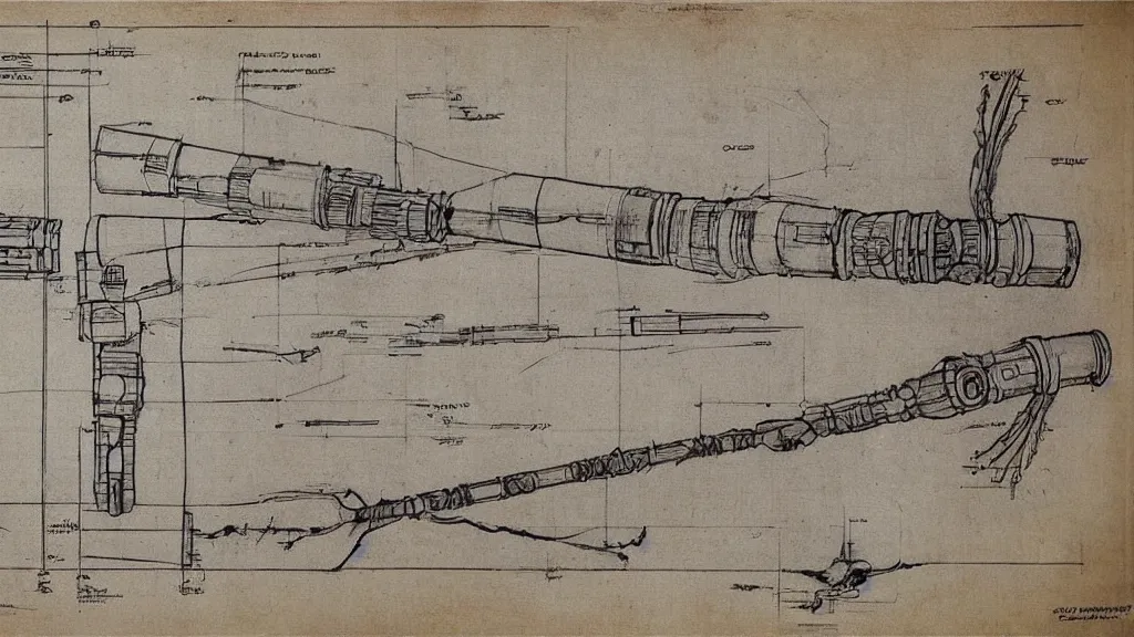 Image similar to ancient blueprint of a lightsaber