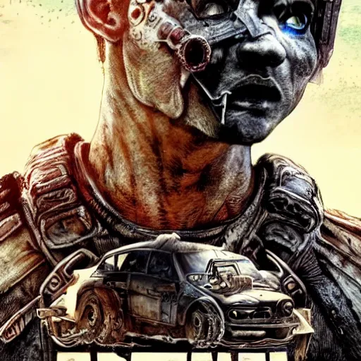 Image similar to psionic, post-apocalyptic, mad max style, Total Recall style