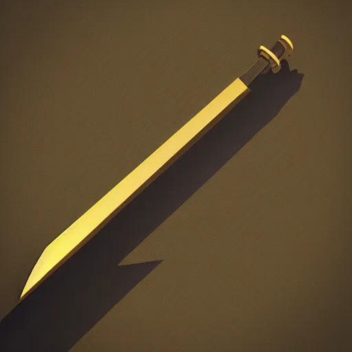 Image similar to black sword blade with golden hilt, icon, isometric, vector, low poly, blue background, cgsociety, volumetric lighting, artstation