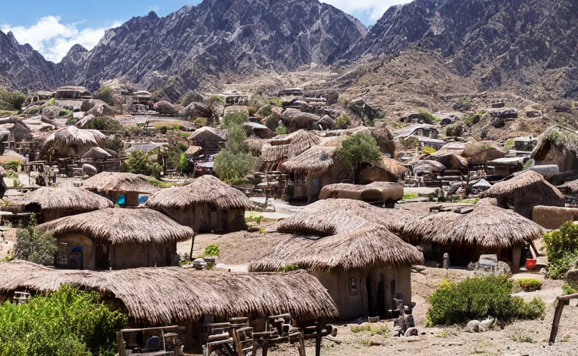 Image similar to an adobe village, on top of a mountain, photography