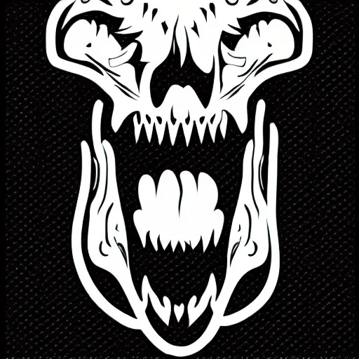 Image similar to tyrannosaurus skull logo, black and white vector, stylized