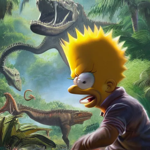 Prompt: concept art painting of bart simpson in jurassic park, by james gurney and greg rutkowski 4 5 5 4 3 5