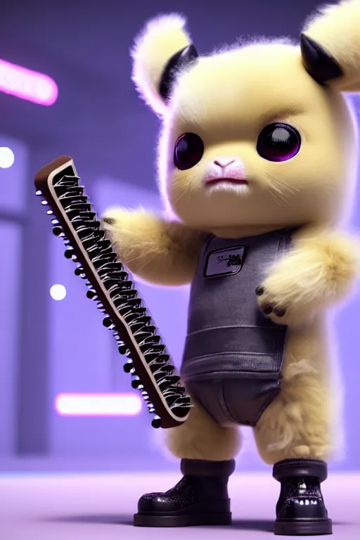 Image similar to high quality 3 d render very cute fluffy! cyborg cow plays guitar, cyberpunk highly detailed, unreal engine cinematic smooth, in the style of blade runner & detective pikachu, hannah yata charlie immer, moody light, low angle, uhd 8 k, sharp focus