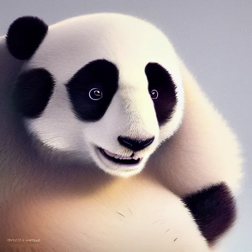 Image similar to cutie fluffy creature panda, digital art, 3 d, octave render, masterpiece, mega detailed, pixar, disney, vivid illustration, cartoon, fantasy, by george stubbs, artgerm, in the style of ghibli kazuo oga, pastel fur