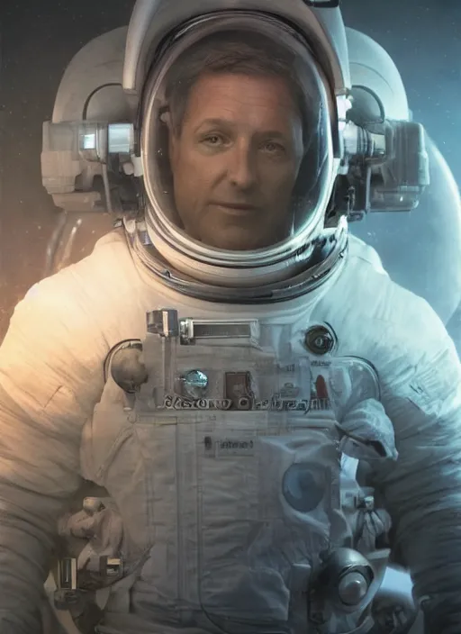 Image similar to concept art by craig mullins astronaut doing selfie in futuristic dark and empty spaceship underwater infrared selfie. infrared glowing lights. complex and hyperdetailed technical suit. reflection and dispersion materials. rays and dispersion of light. volumetric light. 5 0 mm, f / 3 2. noise film photo. flash photography. unreal engine 4, octane render. interstellar movie art