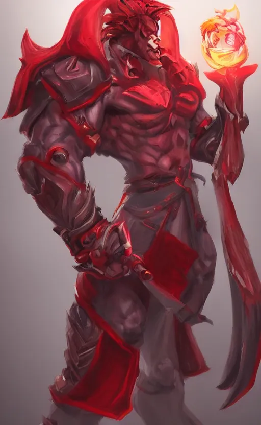 Image similar to a mindblowing red wizard, chad, handsome, super buff and cool, very detailed, sharp, matte, concept art, illustration, digital art, overwatch style, dnd, muscular, body builder