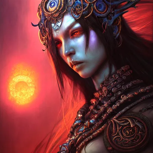 Image similar to a highly detailed long shot photo of chthonic warcraft female character by ayami kojima, beksinski, giger, intricate, digital painting, artstation, intricate, concept art, smooth, sharp focus, illustration