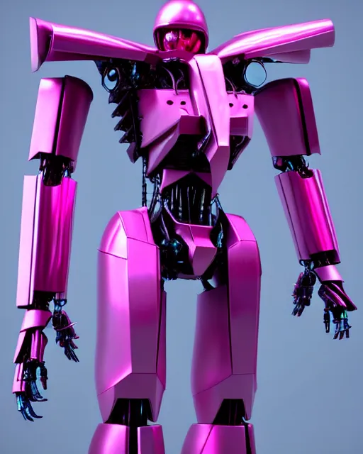 Image similar to hyperrealistic 3d render mecha iridescent pink concept art vray ute osterwald de chirico sharp cinematic very moody light 8k low angle shallow depth of field