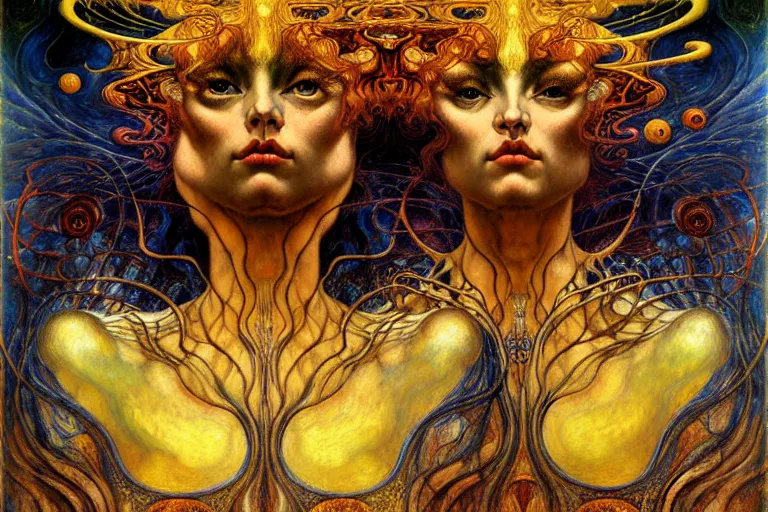 Image similar to Divine Chaos Engine by Karol Bak, Jean Delville, William Blake, Gustav Klimt, and Vincent Van Gogh, symbolist, visionary