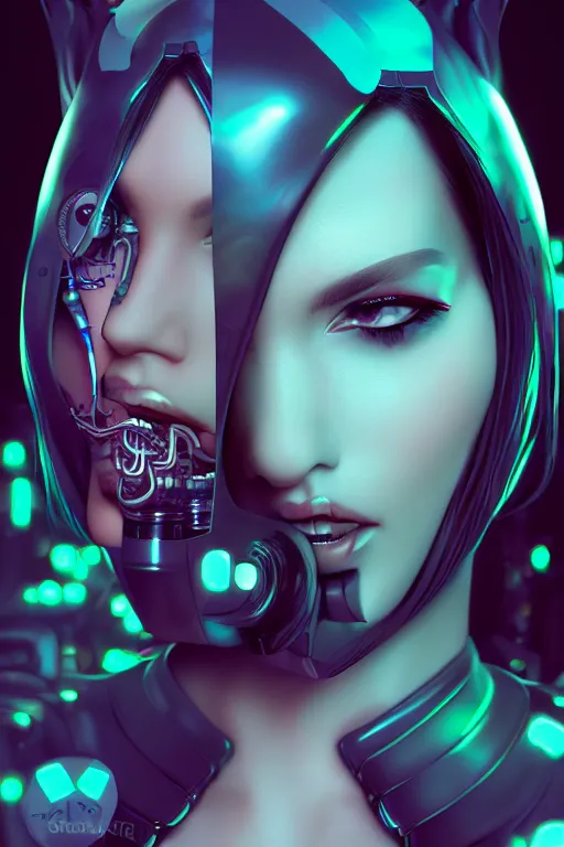 Prompt: portrait of a cyberpunk V1 woman with biomechanichal parts by Artgerm, 35mm focal length, hyper detailled, 4K