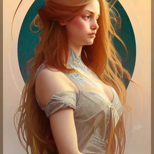 Image similar to portrait of a young blonde alternative girl with a parrot, upper body, long hair, intricate, elegant, highly detailed, digital painting, artstation, concept art, matte, sharp focus, illustration, art by artgerm and greg rutkowski and alphonse mucha