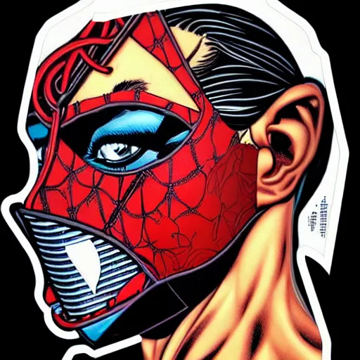 Image similar to a profile photo of a devil with a diving oxygen mask with side profile blood in ocean intricate details by MARVEL comics and Sandra Chevrier-C