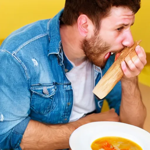 Prompt: man eating soup. Shutterstock