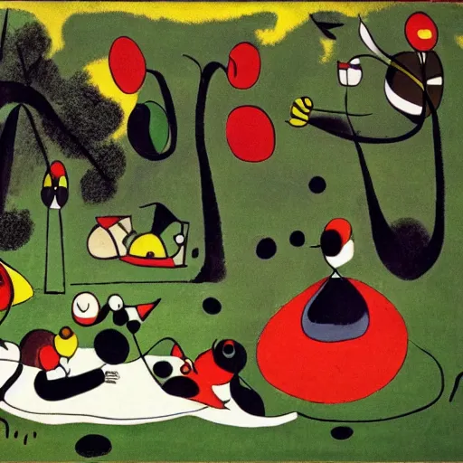 Image similar to a picnic in the park by joan miro