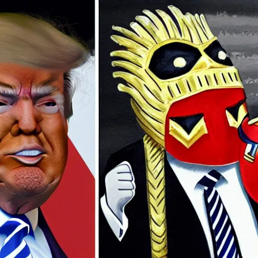 Prompt: trump as a boxeo fighter with a mexican mask.