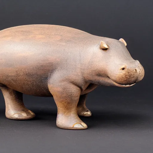 Image similar to a small hippo statue with natural wood belly and polished blue back