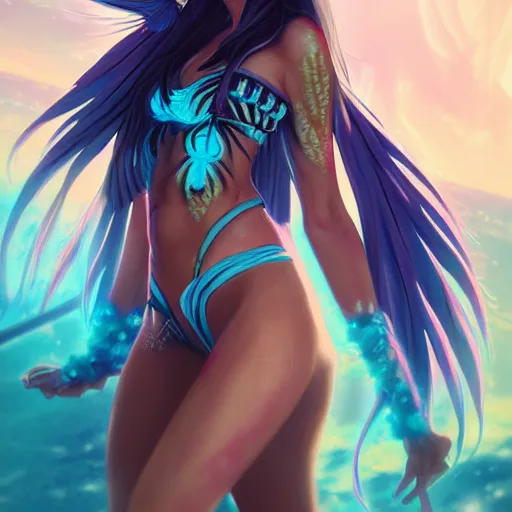 Image similar to anime portrait of a bikini as a shaman yedi using dark force to eliminate trump as an anime antagonist by Stanley Artgerm Lau, WLOP, Rossdraws, James Jean, Andrei Riabovitchev, Marc Simonetti, and Sakimichan, trending on artstation