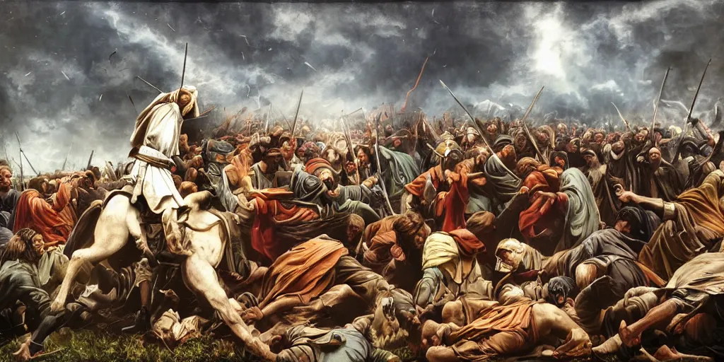 Image similar to Large scale modern battle jesus christ