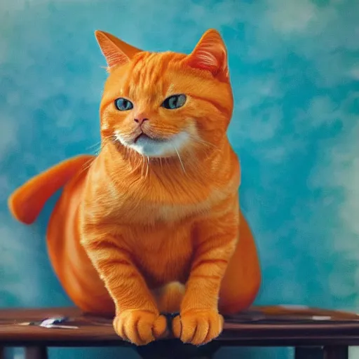 Image similar to hyperrealistic, cute feisty expressive orange tabby cat with a sombrero tucking it's head in, highly detailed, hyper detail, cottagecore!!, well lit, dynamic pose