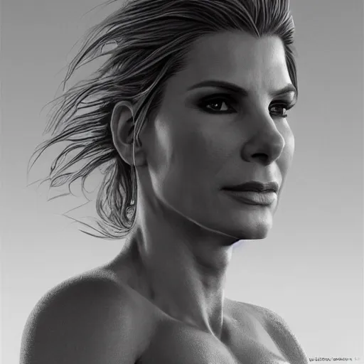 Prompt: hyperrealist portrait of sandra bullock as lady godiva, fantasy art, photo realistic, dynamic lighting, artstation, poster, volumetric lighting, very detailed faces, 4 k, award winning