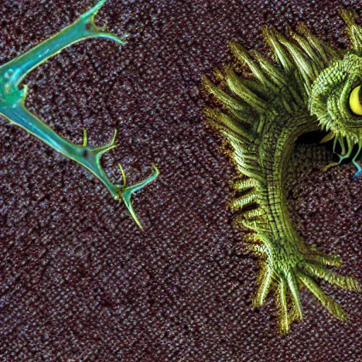 Image similar to brightfield microscopy photograph of a tiny dragon